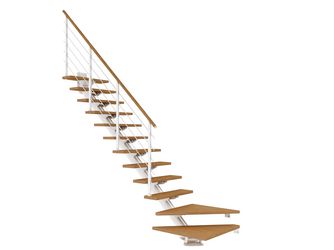 Mittelholmtreppe Sydney + Designgel 13 Stufen Eiche geölt, Treppenl 1/4gewend. Metallkomp weiß