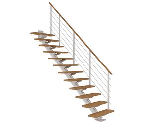 Mittelholmtreppe Sydney + Designgel 13 Stufen Eiche geölt, Treppenl gerade Metallkomp weiß