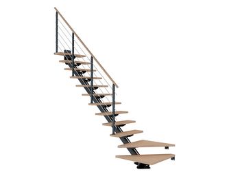 Mittelholmtreppe Sydney + Designgel 13 Stufen Eiche weiß geölt, Treppenl 1/4gewend. Metallkomp anthrazit