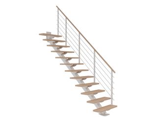 Mittelholmtreppe Sydney + Designgel 13 Stufen Eiche weiß geölt, Treppenl gerade Metallkomp weiß