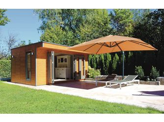 Modulhaus MH2 Cubo 3549 Skand. Fichte / Thermoholz Flachdach, Stärke: 28mm, 490x350cm