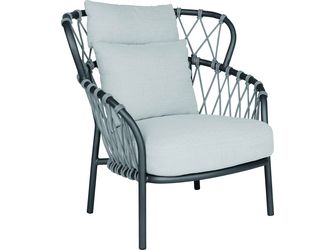 Pfauen-Sessel Klea Aluminium anthrazit matt Kordel Stone Kissenset 100% Polyacryl perlgrau