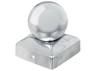 Pfostenkappe, für Holzpfosten, mit Kugel, Edelstahl, LxB 70x70mm, Kugel Ø60mm Pfostenkappe, für Holzpfosten, mit Kugel, Edelstahl, LxB 70x70mm, Kugel Ø60mm