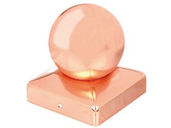 Pfostenkappe, für Holzpfosten, mit Kugel, Kupfer zaponiert, LxB 90x90mm, Kugel Ø80mm Pfostenkappe, für Holzpfosten, mit Kugel, Kupfer zaponiert, LxB 90x90mm, Kugel Ø80mm