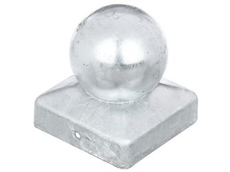 Pfostenkappe, für Holzpfosten, mit Kugel, feuerverzinkt, LxB 70x70mm, Kugel Ø60mm Pfostenkappe, für Holzpfosten, mit Kugel, feuerverzinkt, LxB 70x70mm, Kugel Ø60mm