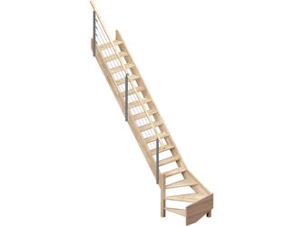 Raumspartreppe "Brest" Eiche, 1/4gewendelt unten links für Geschoßhöhen bis max. 320 cm