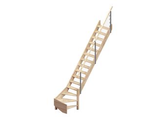 Raumspartreppe "Brest" Eiche, 1/4gewendelt unten rechts für Geschoßhöhen bis max. 320 cm