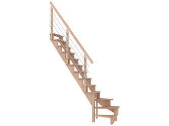 Raumspartreppe Lyon Buche unbeh. 1/4 gewendelt unten links Edelstahlrohre B 75cmGH bis 286 cm