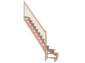 Raumspartreppe Lyon Buche unbeh. 1/4 gewendelt unten links Holzstäbe B 75cmGH bis 286 cm