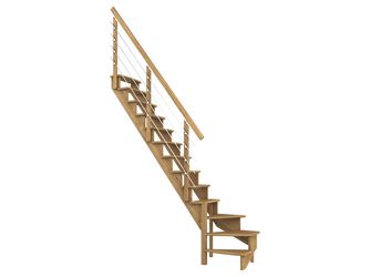 Raumspartreppe Lyon Eiche versi. 1/4 gewendelt unten links Edelstahlrohre B 65cm GH bis 286 cm
