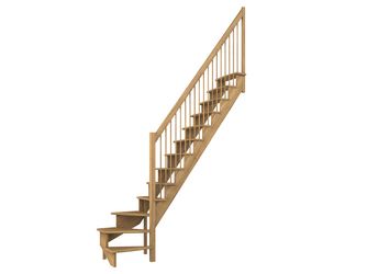 Raumspartreppe Lyon Eiche versi. 1/4 gewendelt unten rechts Holzstäbe B 75cmGH bis 286 cm