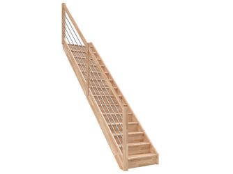 Raumspartreppe Paris mit Setzstufen Buche unbeh. gerade Edelstahlstäbe B 83,5cm GH bis 280,5 cm