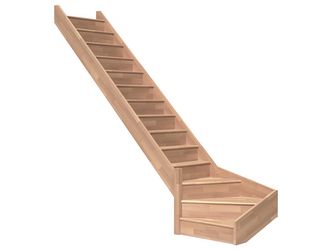 Raumspartreppe Paris mit Setzstufen Buche versi. 1/4 gewendelt unten links B 83,5cm GH bis 318 cm
