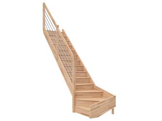 Raumspartreppe Paris mit Setzstufen Buche versi. 1/4 gewendelt unten links Edelstahlstäbe B 83,5cm GH bis 318 cm