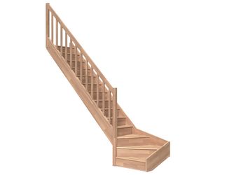 Raumspartreppe Paris mit Setzstufen Buche versi. 1/4 gewendelt unten links Rechteckstäbe B 83,5cm GH bis 318 cm