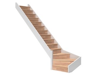 Raumspartreppe Paris mit Setzstufen Buche weiß 1/4 gewendelt unten links B 83,5cm GH bis 318 cm