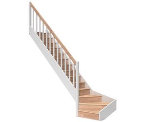 Raumspartreppe Paris mit Setzstufen Buche weiß 1/4 gewendelt unten links Rechteckstäbe B 83,5cm GH bis 318 cm