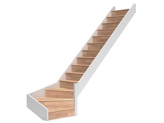 Raumspartreppe Paris mit Setzstufen Buche weiß 1/4 gewendelt unten rechts B 83,5cm GH bis 318 cm