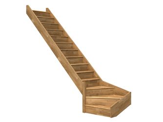 Raumspartreppe Paris mit Setzstufen Eiche versi. 1/4 gewendelt unten links B 83,5cm GH bis 318 cm