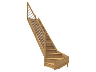 Raumspartreppe Paris mit Setzstufen Eiche versi. 1/4 gewendelt unten links Edelstahlstäbe B 83,5cm GH bis 318 cm