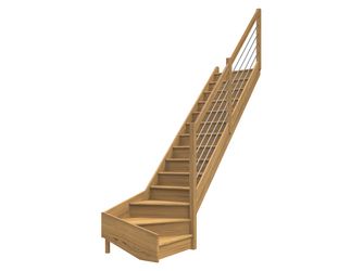 Raumspartreppe Paris mit Setzstufen Eiche versi. 1/4 gewendelt unten rechts Edelstahlstäbe B 83,5cm GH bis 318 cm