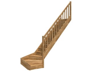 Raumspartreppe Paris mit Setzstufen Eiche versi. 1/4 gewendelt unten rechts Rechteckstäbe B 83,5cm GH bis 318 cm