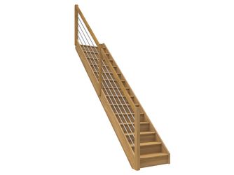 Raumspartreppe Paris mit Setzstufen Eiche versi. gerade Edelstahlstäbe B 83,5cm GH bis 280,5 cm