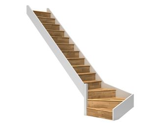 Raumspartreppe Paris mit Setzstufen Eiche weiß 1/4 gewendelt unten links B 83,5cm GH bis 318 cm
