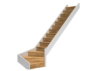 Raumspartreppe Paris mit Setzstufen Eiche weiß 1/4 gewendelt unten rechts B 83,5cm GH bis 318 cm