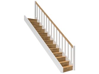 Raumspartreppe Paris mit Setzstufen Eiche weiß gerade Rechteckstäbe B 83,5cm GH bis 280,5 cm