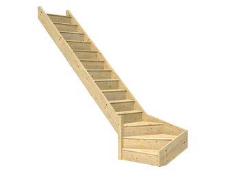 Raumspartreppe Paris mit Setzstufen Fichte unbeh. 1/4 gewendelt unten links B 83,5cm GH bis 318 cm