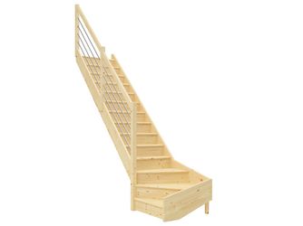 Raumspartreppe Paris mit Setzstufen Fichte unbeh. 1/4 gewendelt unten links Edelstahlstäbe B 83,5cm GH bis 318 cm