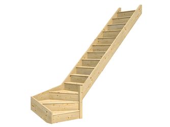 Raumspartreppe Paris mit Setzstufen Fichte unbeh. 1/4 gewendelt unten rechts B 83,5cm GH bis 318 cm
