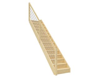 Raumspartreppe Paris mit Setzstufen Fichte unbeh. gerade Edelstahlstäbe B 83,5cm GH bis 280,5 cm