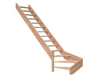 Raumspartreppe Paris ohne Setzstufen Buche unbeh. 1/4 gewendelt unten links B 83,5cm GH bis 318 cm