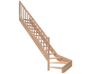 Raumspartreppe Paris ohne Setzstufen Buche unbeh. 1/4 gewendelt unten links Rechteckstäbe B 83,5cm GH bis 318 cm