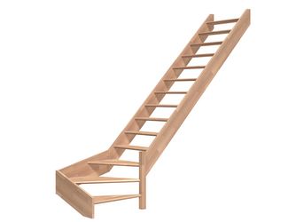 Raumspartreppe Paris ohne Setzstufen Buche unbeh. 1/4 gewendelt unten rechts B 83,5cm GH bis 318 cm