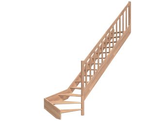 Raumspartreppe Paris ohne Setzstufen Buche unbeh. 1/4 gewendelt unten rechts Rechteckstäbe B 83,5cm GH bis 318 cm