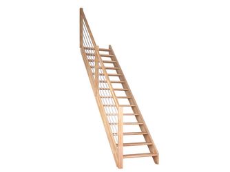 Raumspartreppe Paris ohne Setzstufen Buche versi. gerade Edelstahlstäbe B 83,5cm GH bis 280,5 cm