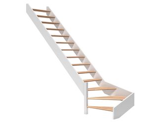 Raumspartreppe Paris ohne Setzstufen Buche weiß 1/4 gewendelt unten links B 83,5cm GH bis 318 cm