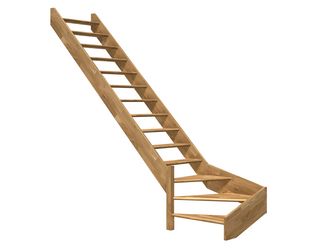 Raumspartreppe Paris ohne Setzstufen Eiche versi. 1/4 gewendelt unten links B 83,5cm GH bis 318 cm