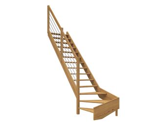 Raumspartreppe Paris ohne Setzstufen Eiche versi. 1/4 gewendelt unten links Edelstahlstäbe B 83,5cm GH bis 318 cm