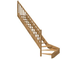 Raumspartreppe Paris ohne Setzstufen Eiche versi. 1/4 gewendelt unten links Rechteckstäbe B 83,5cm GH bis 318 cm