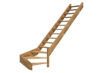 Raumspartreppe Paris ohne Setzstufen Eiche versi. 1/4 gewendelt unten rechts B 83,5cm GH bis 318 cm