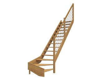Raumspartreppe Paris ohne Setzstufen Eiche versi. 1/4 gewendelt unten rechts Edelstahlstäbe B 83,5cm GH bis 318 cm