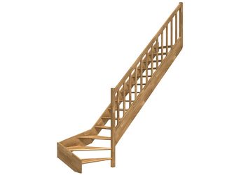 Raumspartreppe Paris ohne Setzstufen Eiche versi. 1/4 gewendelt unten rechts Rechteckstäbe B 83,5cm GH bis 318 cm