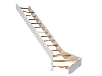 Raumspartreppe Paris ohne Setzstufen Eiche weiß 1/4 gewendelt unten links B 83,5cm GH bis 318 cm