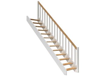 Raumspartreppe Paris ohne Setzstufen Eiche weiß gerade Rechteckstäbe B 83,5cm GH bis 280,5 cm