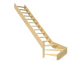 Raumspartreppe Paris ohne Setzstufen Fichte unbeh. 1/4 gewendelt unten links B 83,5cm GH bis 318 cm