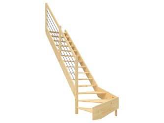 Raumspartreppe Paris ohne Setzstufen Fichte unbeh. 1/4 gewendelt unten links Edelstahlstäbe B 83,5cm GH bis 318 cm
